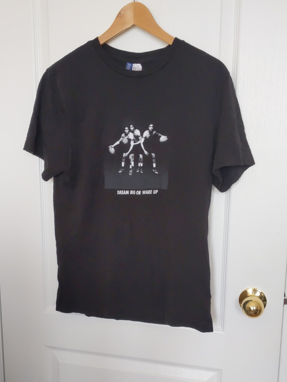 3/$30 Divided Black Short-Sleeve Graphic Tee with Basketball Motif